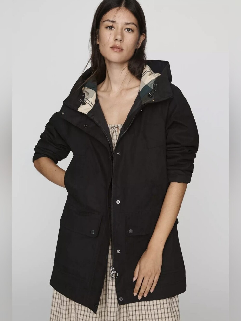 Barbour Winter Beadnell Waterproof Jacket Black Ancient Plaid Hooded Coat